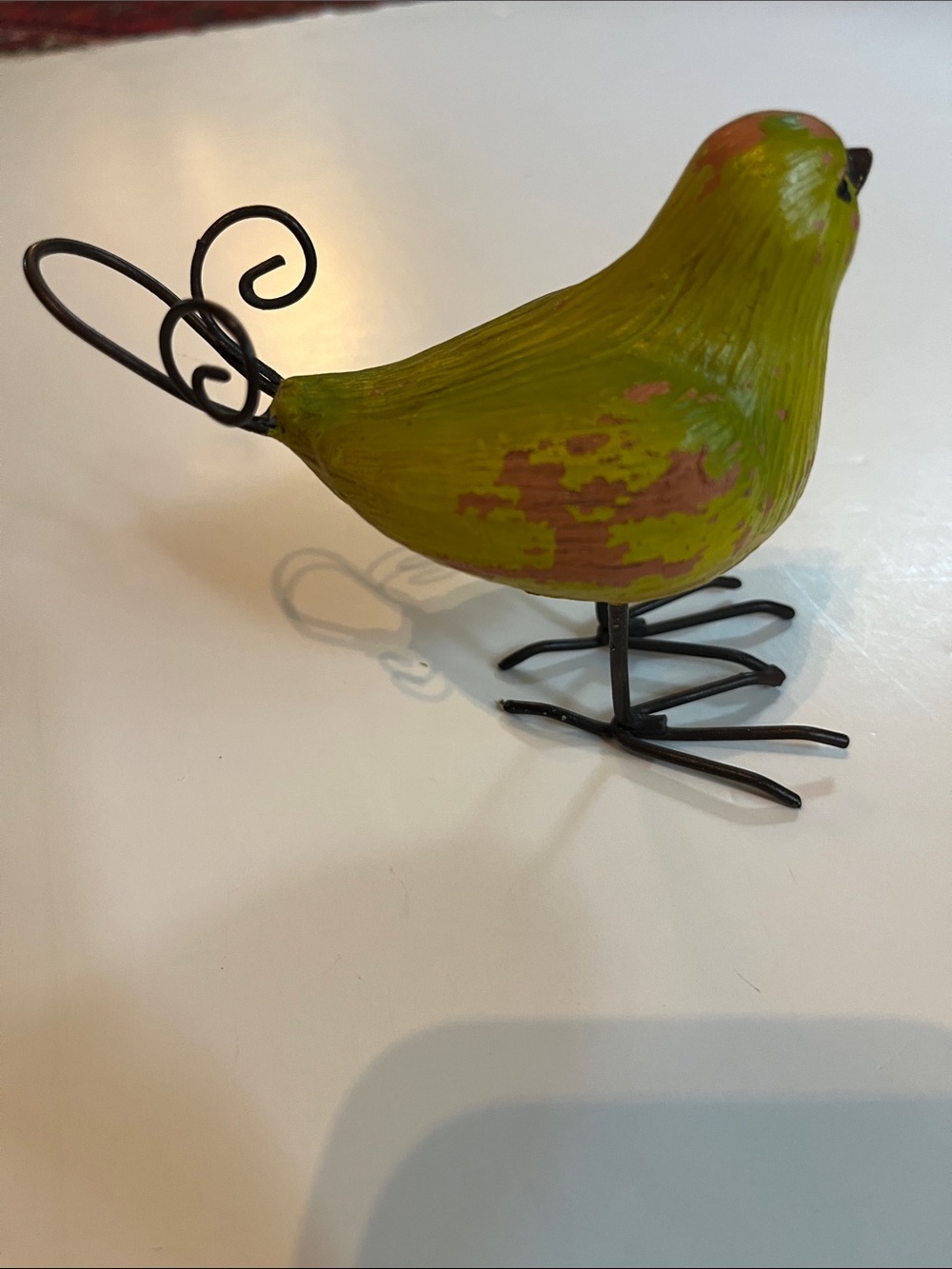 Decorative Yellow Green Garden Bird Figurine with Metal Legs and tail - Picture 6 of 6
